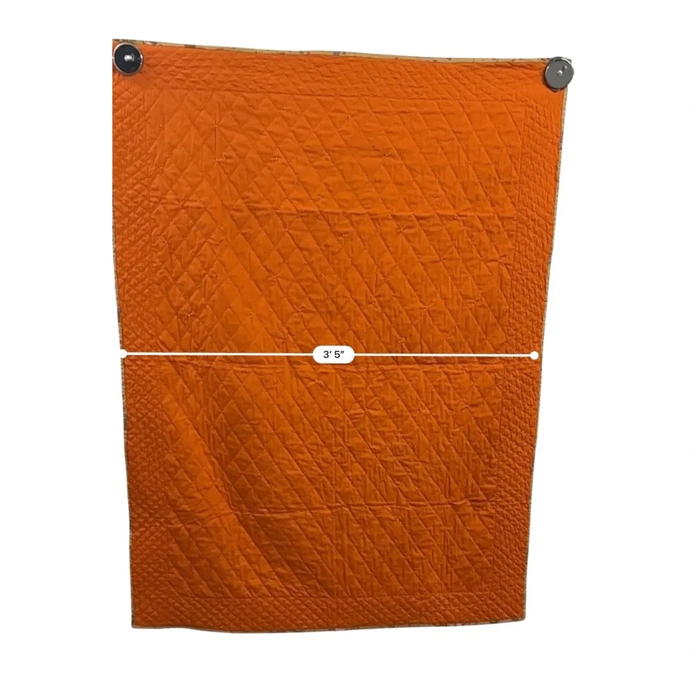 Handmade Autumn Teddy Bear Quilted Baby Blanket Orange Tan Fall Nursery 41x53